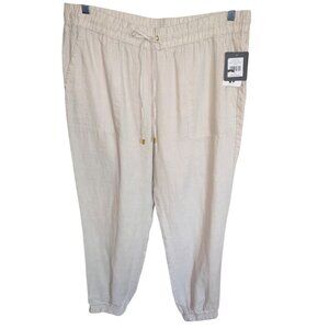 NWT Ellen Tracy Linen Elastic Waist Jogger Pants  L Beige Sustainable Minimalist
